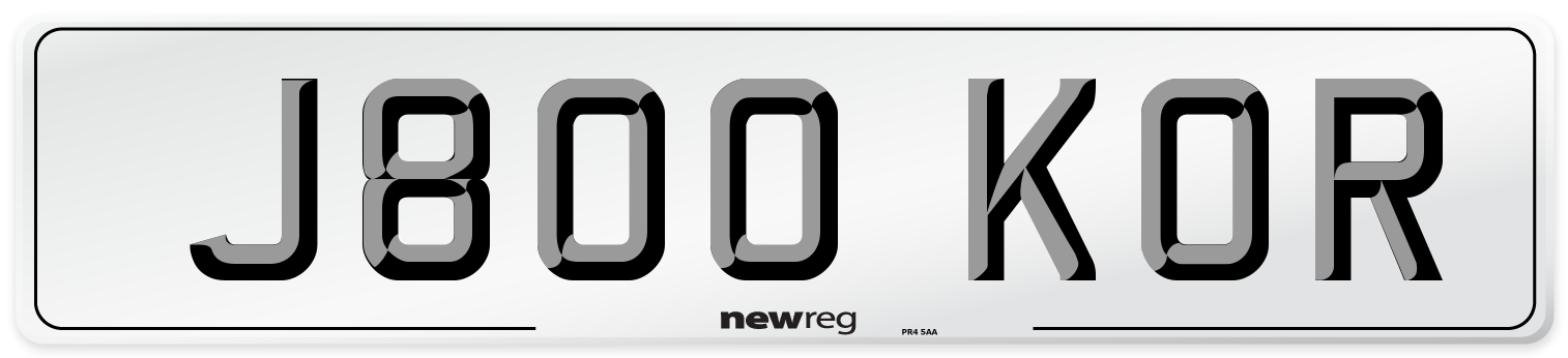 J800 KOR Number Plate from New Reg